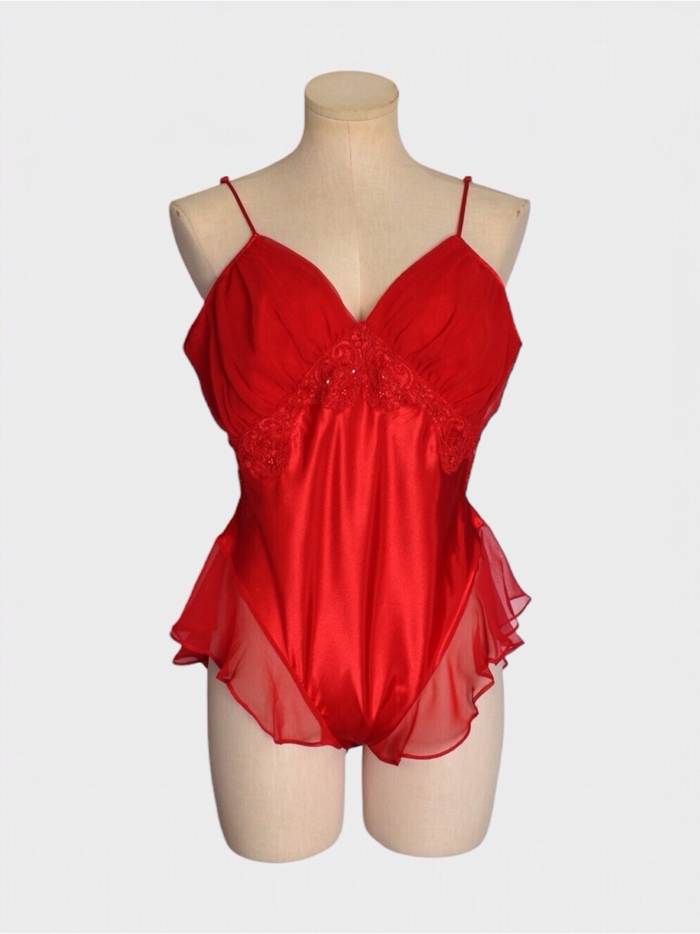Victorias Secret Vintage 80s Satin Chiffon Lace Teddy Romper Lingerie